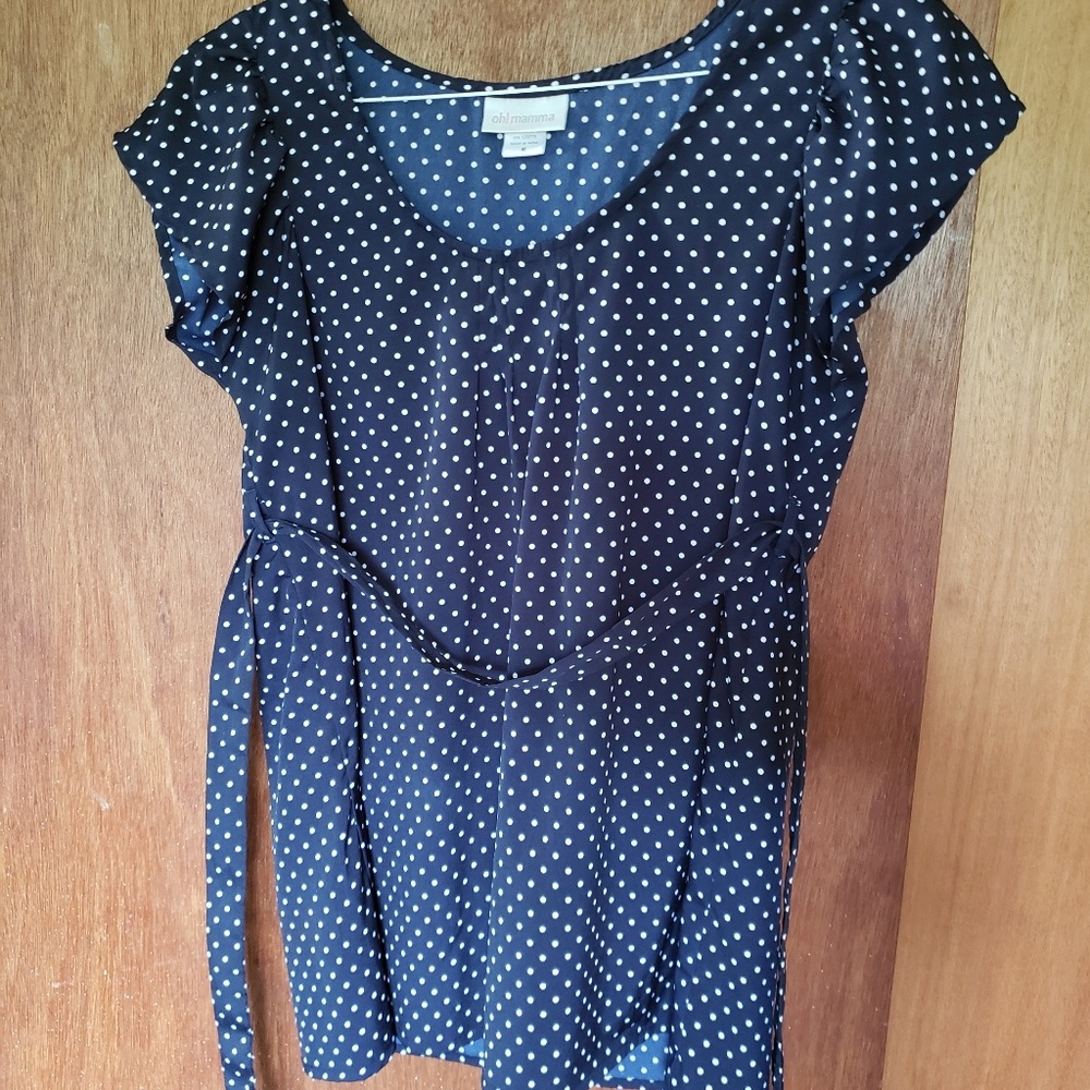 Maternity Polkadot Blouse with Tie & Short Sleeves